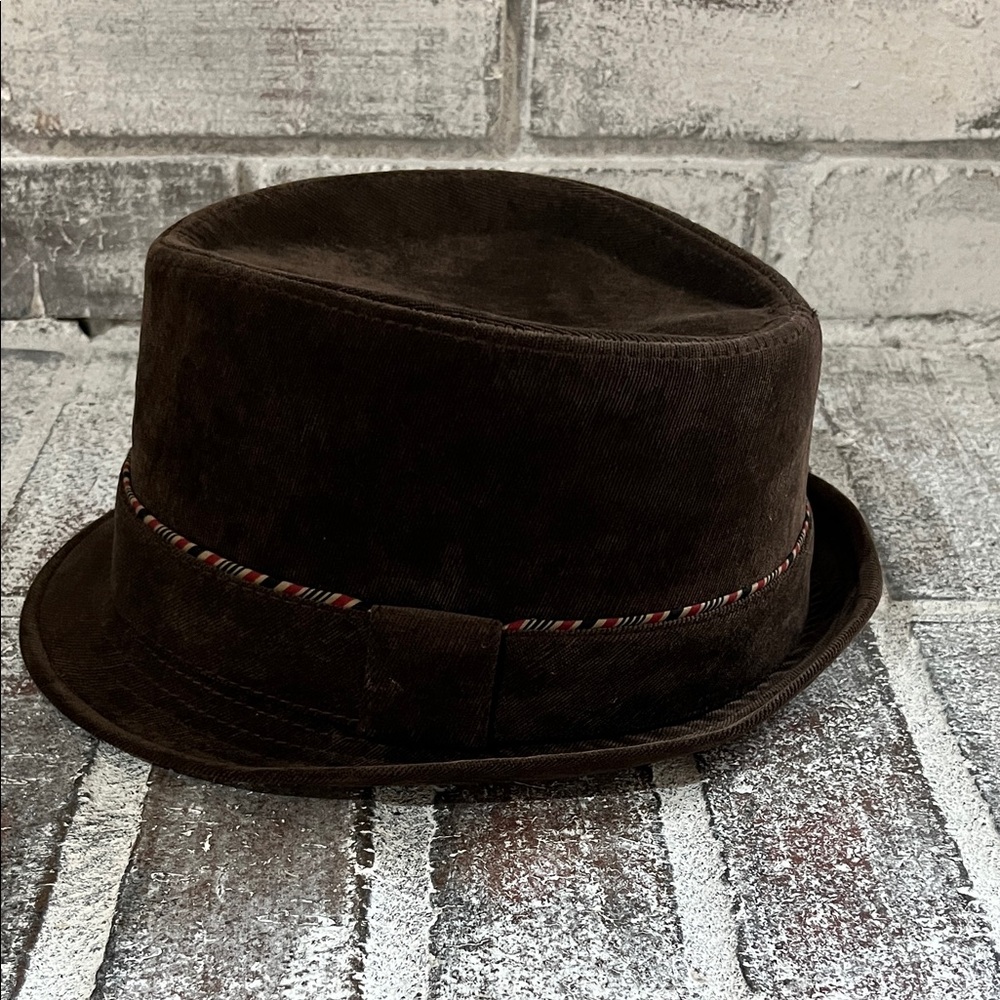 Men's Brown Pork Pie Fedora Hat Striped Band Short Brim Fall Vintage Style